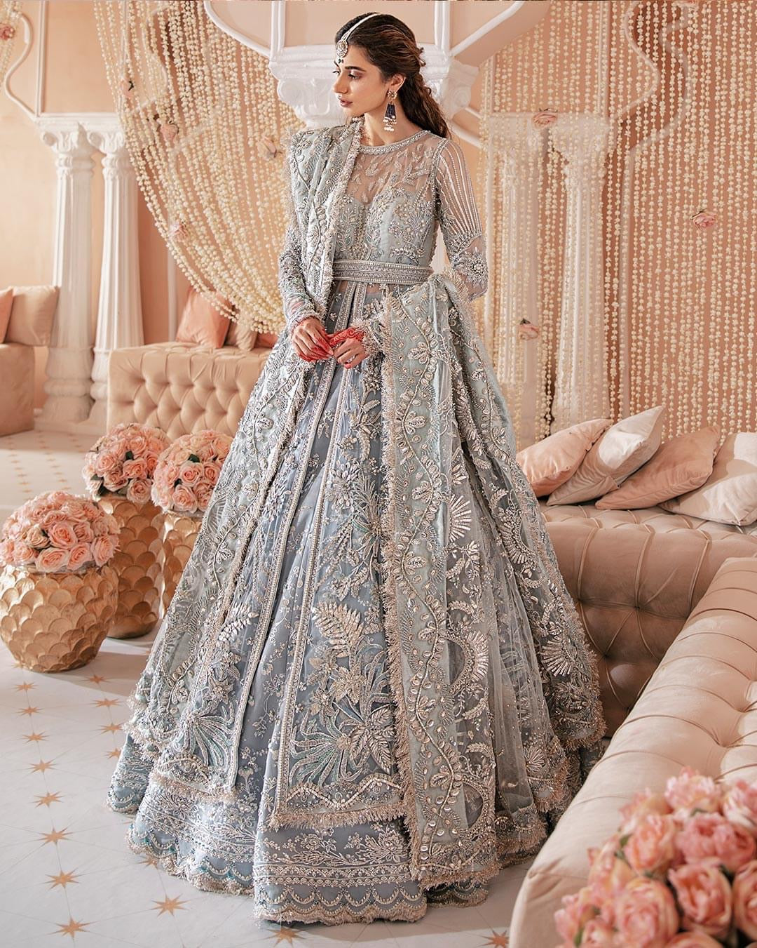 Ice Blue Pakistani Bridesmaid Dresses UK