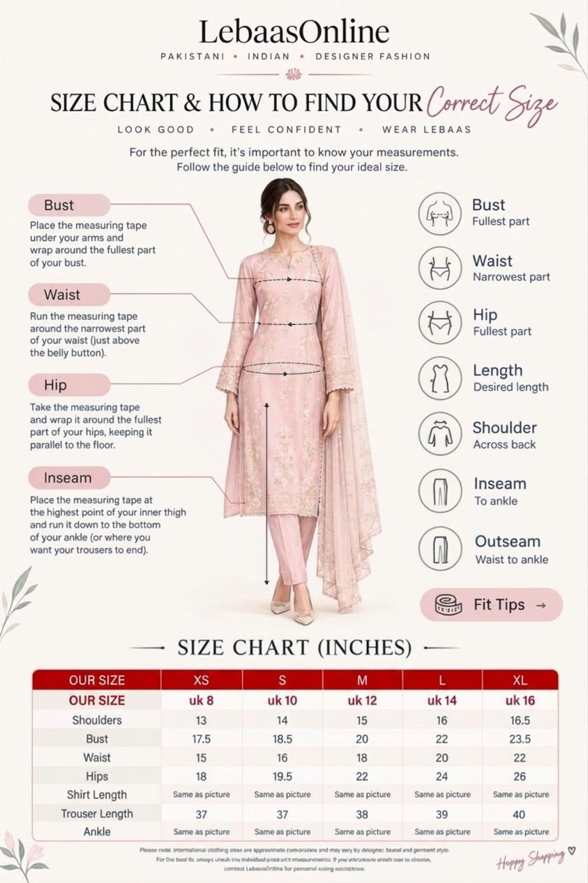 Pakistani suit size chart latest update by lebaasonline