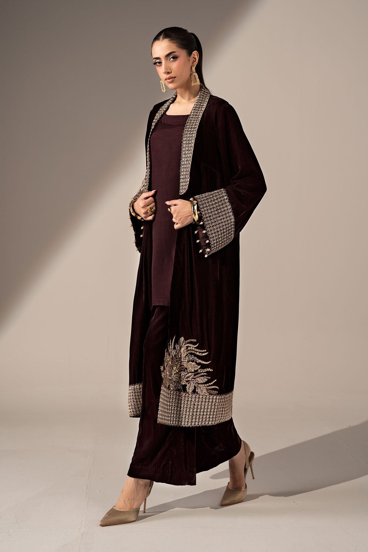 Maria B deep red embellished velvet wedding outfit