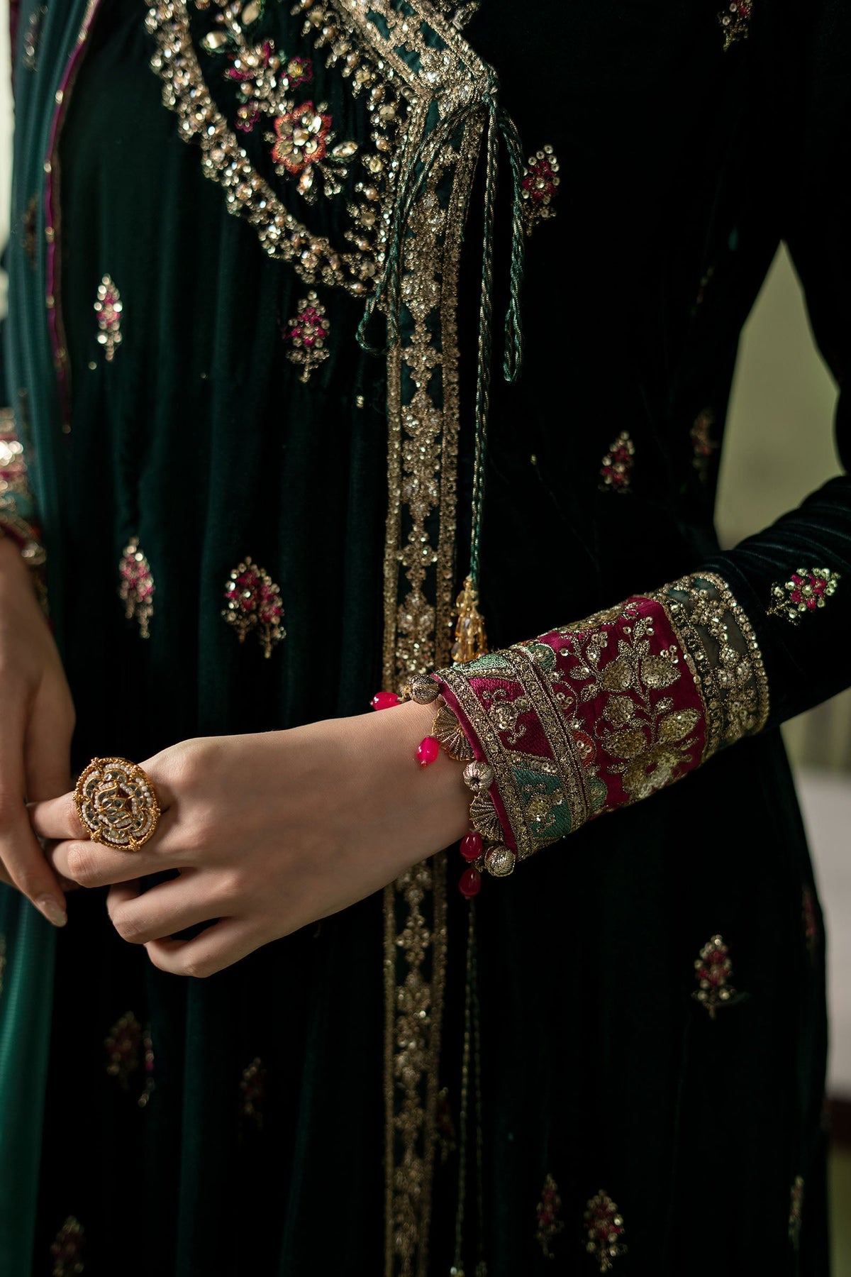 Maria B green embroidered velvet outfit Winter Collection 2026