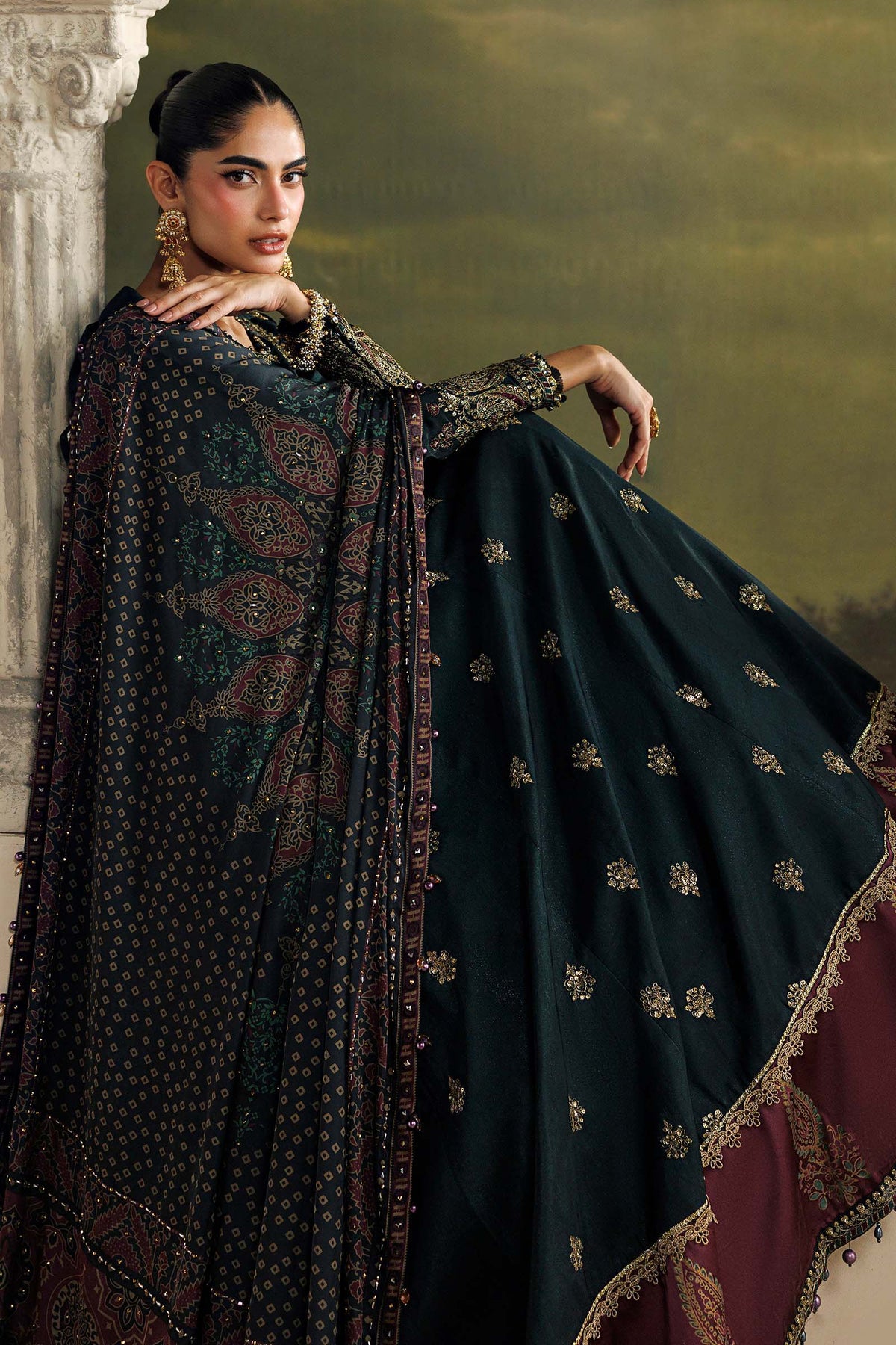 Maria B Soiree 2026 dark green Pakistani designer suit
