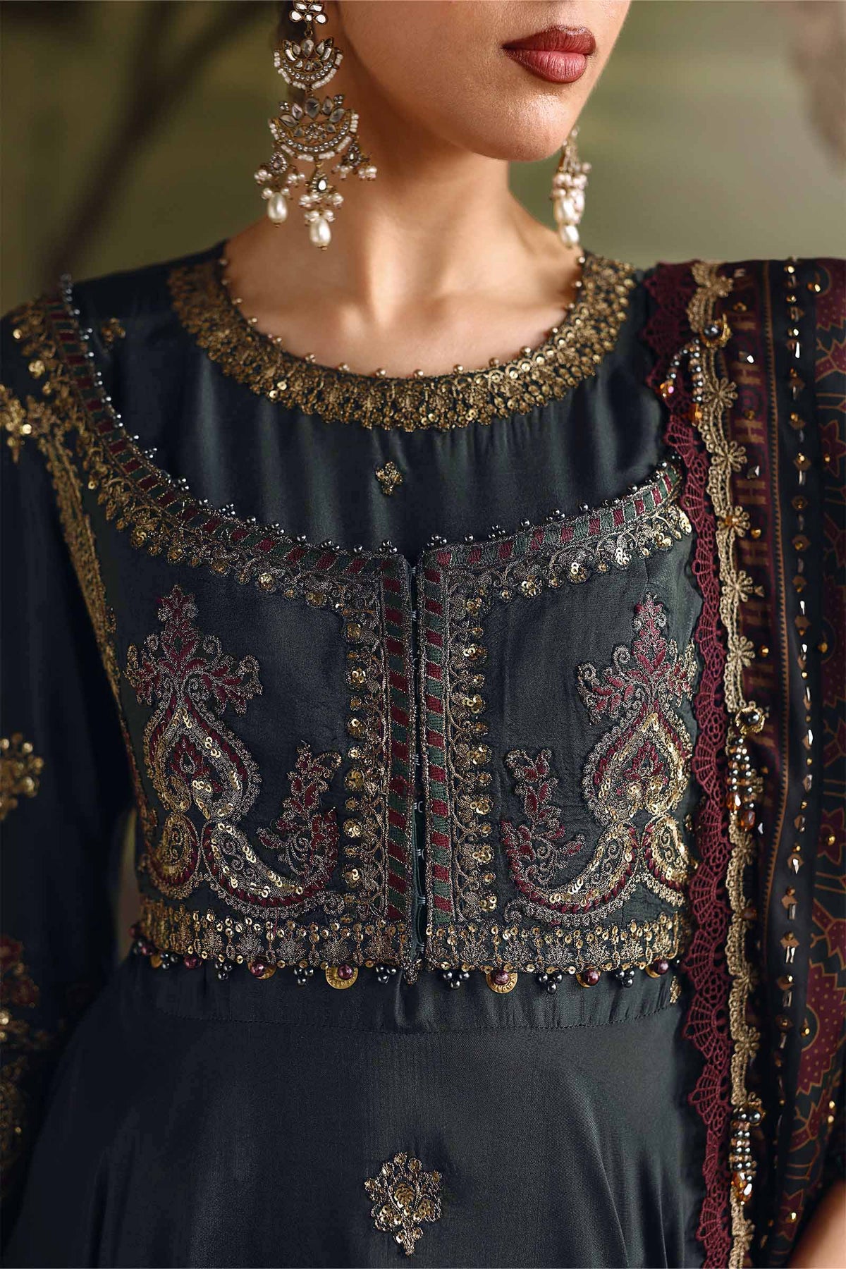Maria B Soiree Collection 2026 | Dark Green Embroidered Tusser Silk Suit