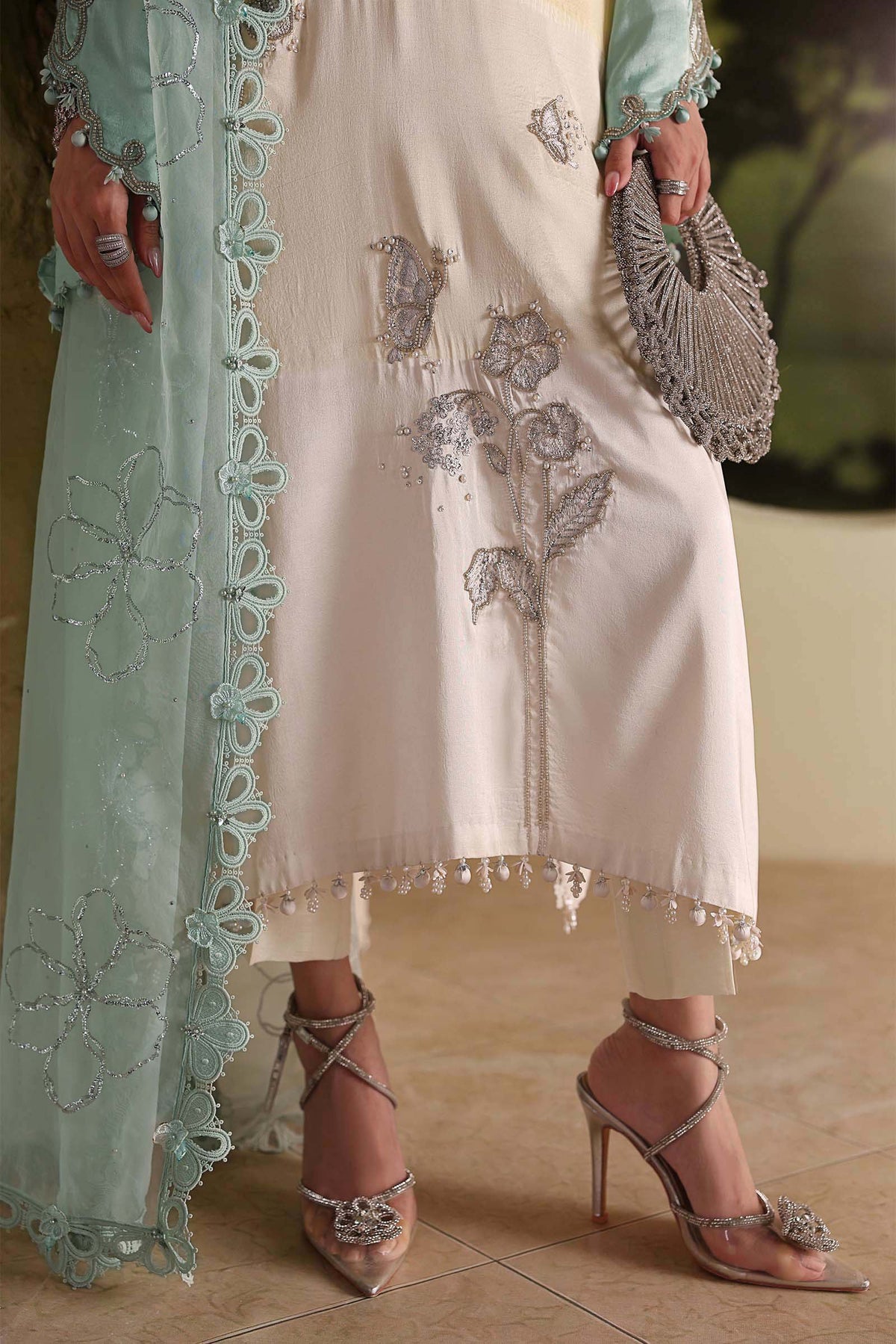Maria B Soiree 2026 Aqua Off White Pakistani designer suit