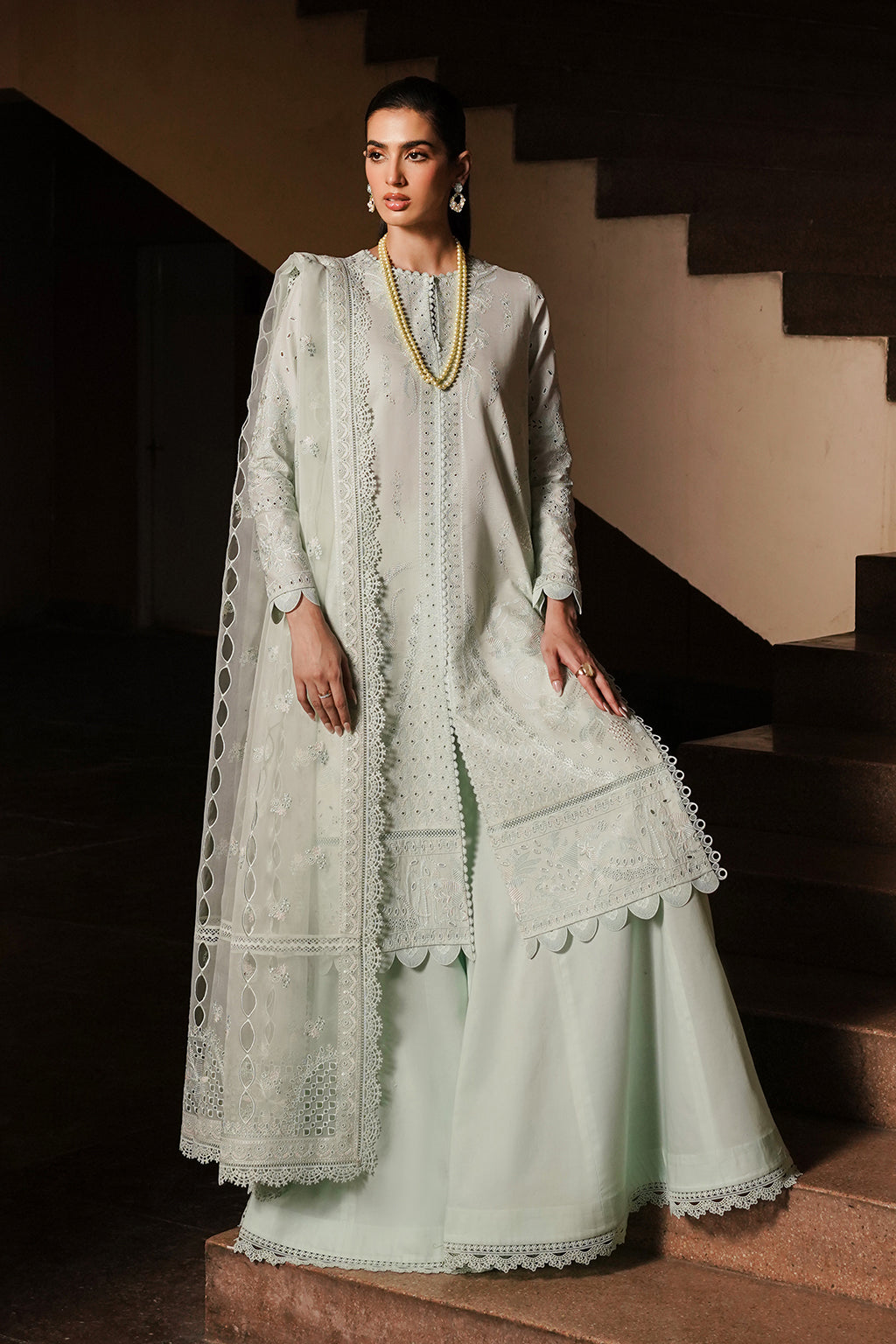 AFROZEH | Chikankari Lawn '24 | Celadon - LebaasOnline