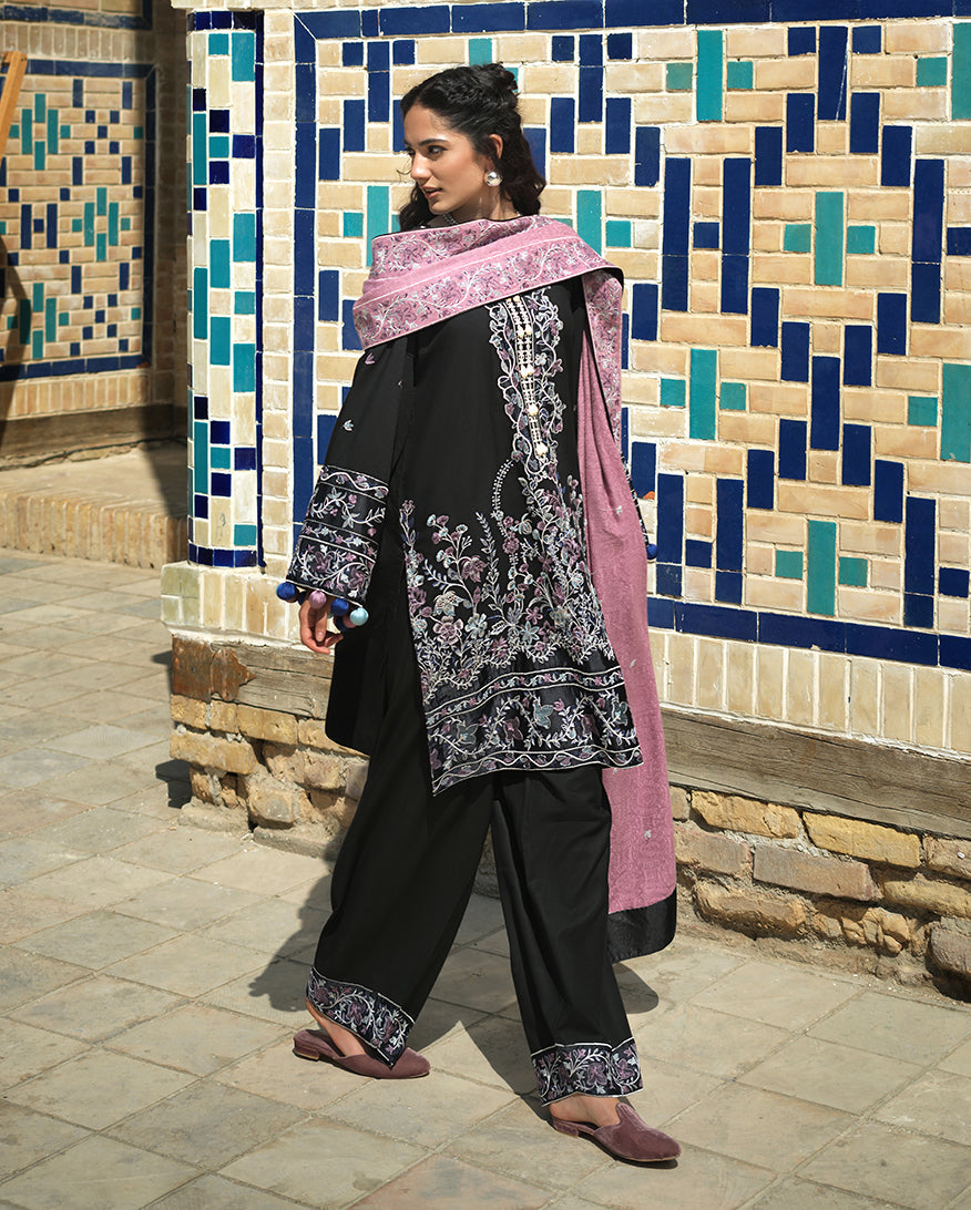 MUSHQ Bazaar Trail | Embroidered Linen Pakistani Winter Suit with Shawl