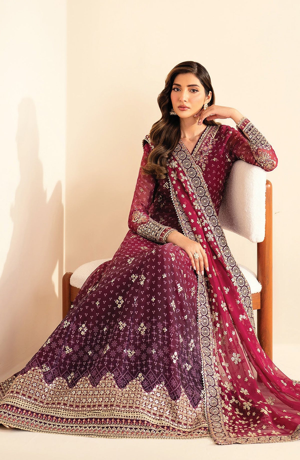 Xenia Formals Embroidered Chiffon Unstitched 3 Piece Suit - D-01 Nyami - XF25LFR - Pink - Luxury Collection