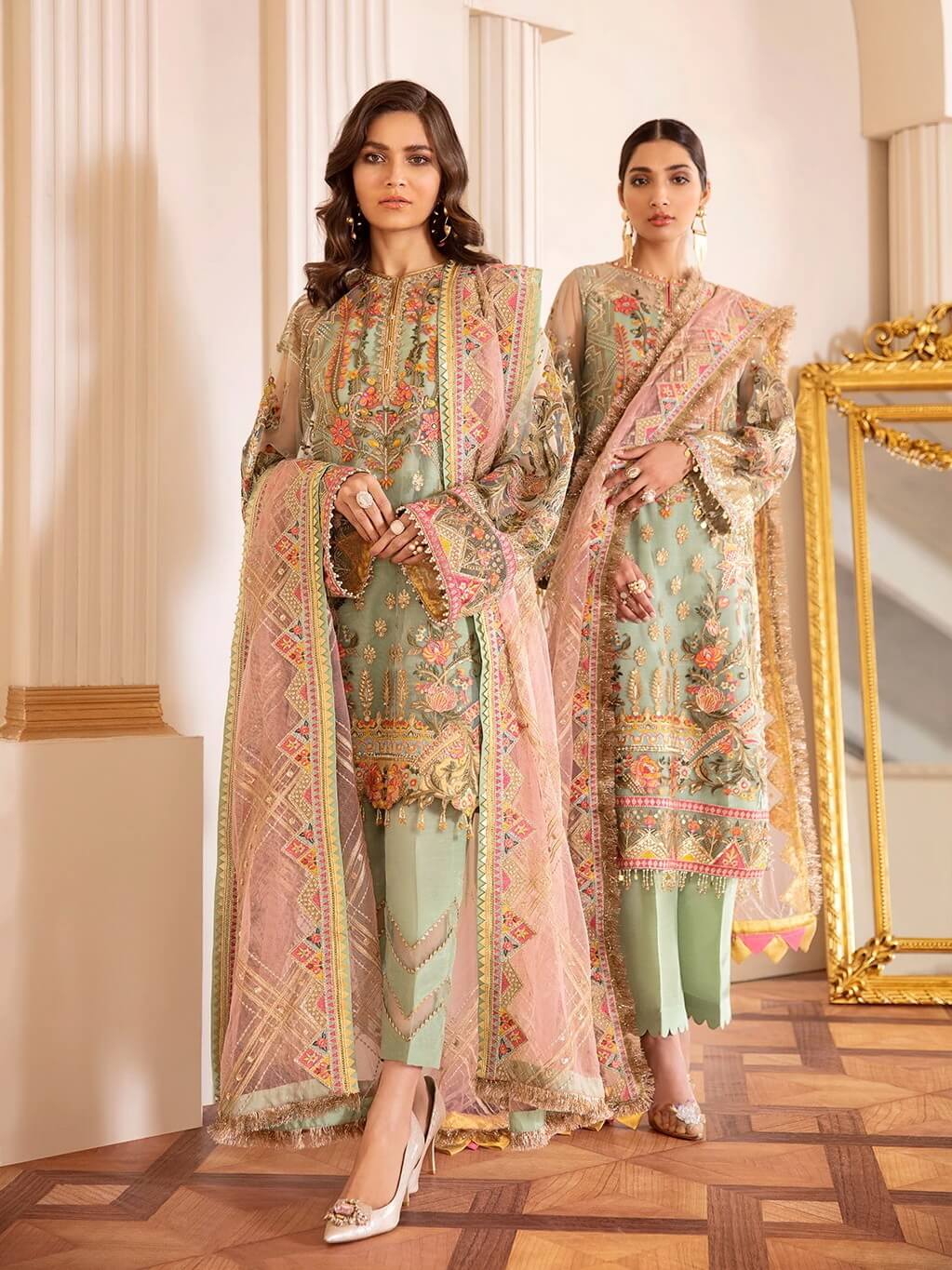 Baroque Chantelle Embroidered Chiffon 2020 3 Piece Suit D-01 Capri Sea