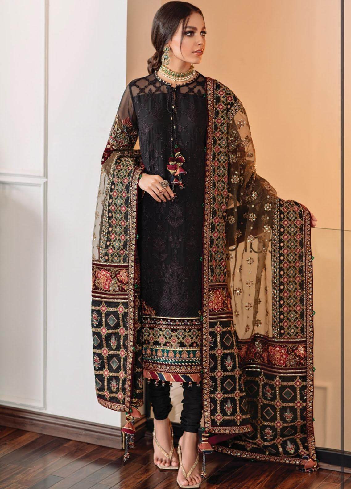 BAROQUE Chantelle Embroidered Chiffon Unstitched 3Pc Suit EC-04