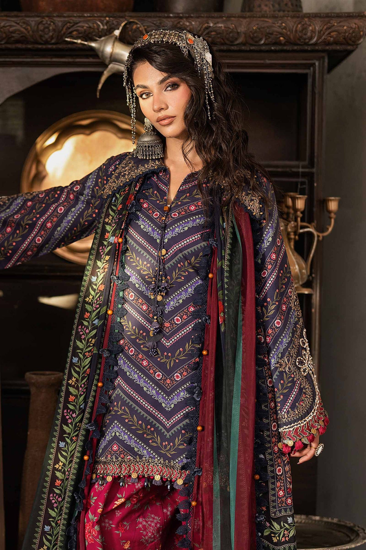 Maria B M Prints Fall 2026 MPT-3107-B Blue Anarkali 3 Piece Pakistani Designer Suit