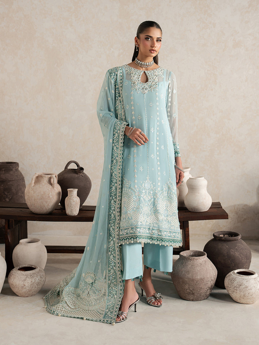 GULAAL | Inaaya Embroidered Chiffion '26 | EILEEN Pakistani designer dress is available @lebaasonline. The Pakistani Wedding dresses of Maria B, Gulaal can be customized for Bridal/party wear. Get express shipping in UK, USA, France, Germany for Asian Outfits USA. Maria B Sale online can be availed here!!