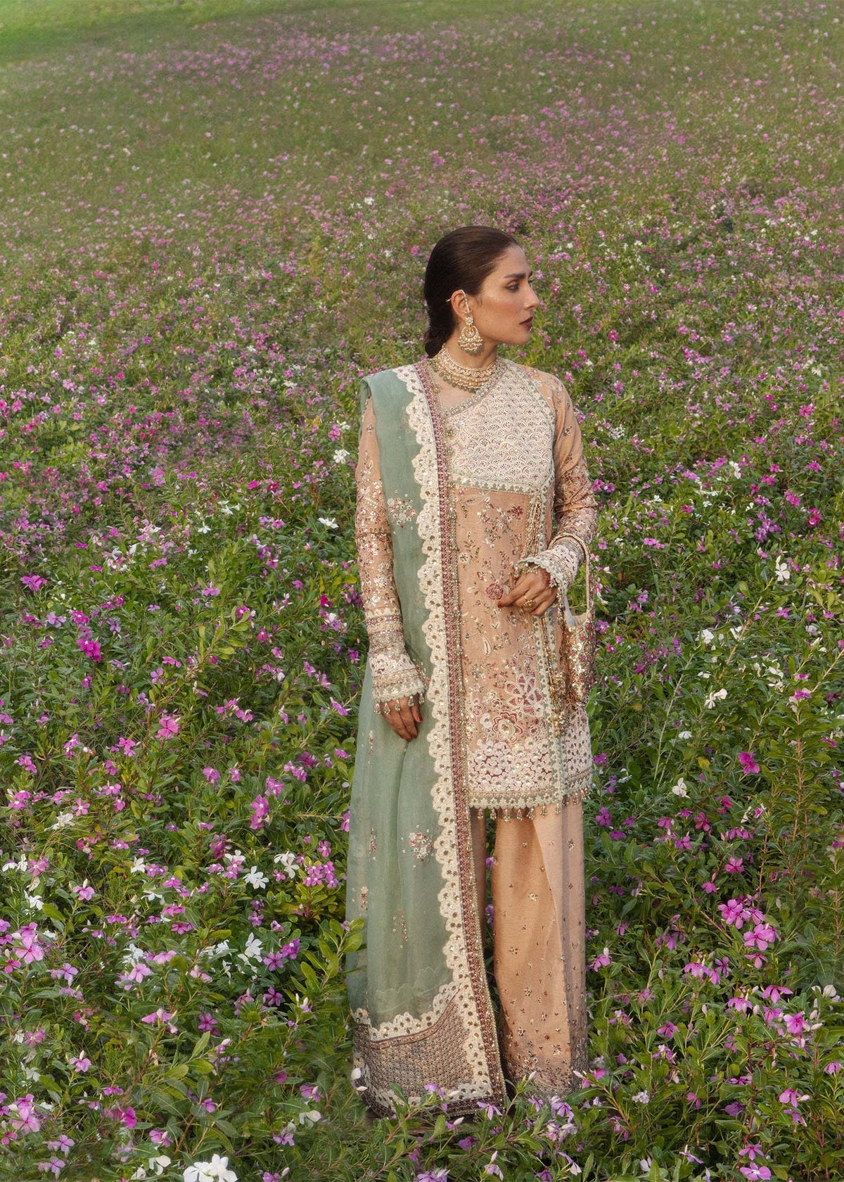 Hussain Rehar Festive 2026 Gohar Ara Powder Peach Pakistani Designer Suit