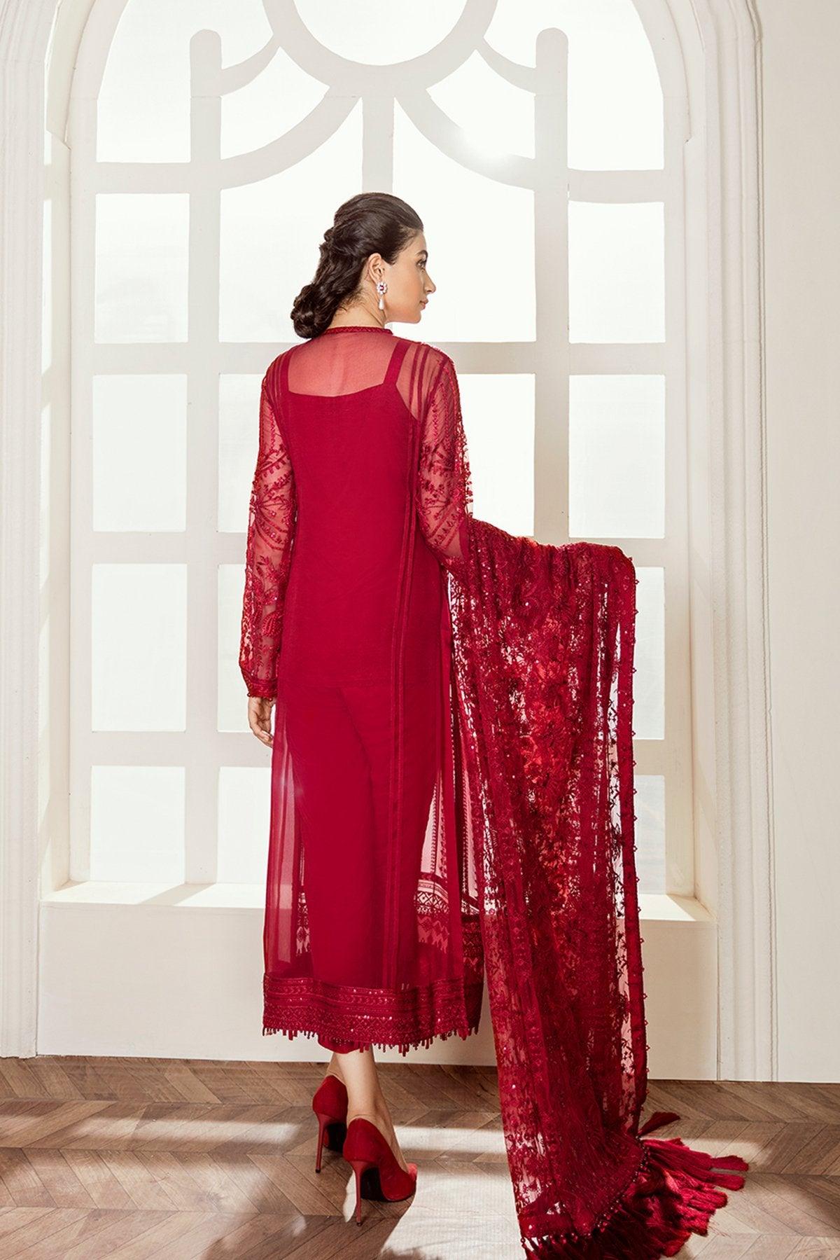 Buy Baroque | Baroque Luxury Embroidered Chiffon 3 Piece Suit - RED VELVET. Online at Great Price! Available For UK, France & Germany. Baroque dresse from Pakistan & for SALE in the UK, USA, Manchester & London. Book now ready to wear & unstitched. Shop Wedding, festive, summer or winter branded outfits from Lebaasonline