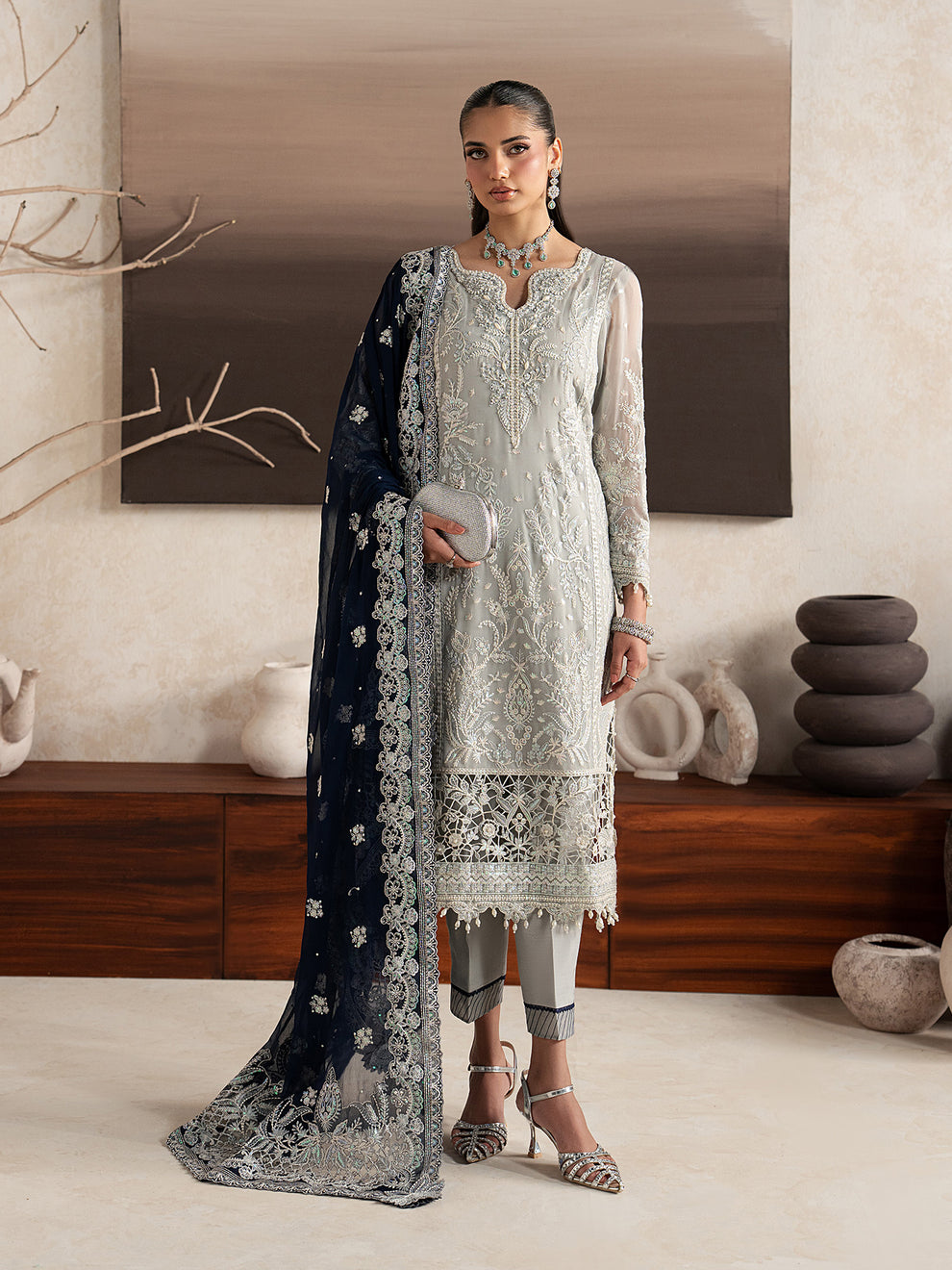 GULAAL | Inaaya Embroidered Chiffion '26 | GIANNA Pakistani designer dress is available @lebaasonline. The Pakistani Wedding dresses of Maria B, Gulaal can be customized for Bridal/party wear. Get express shipping in UK, USA, France, Germany for Asian Outfits USA. Maria B Sale online can be availed here!!