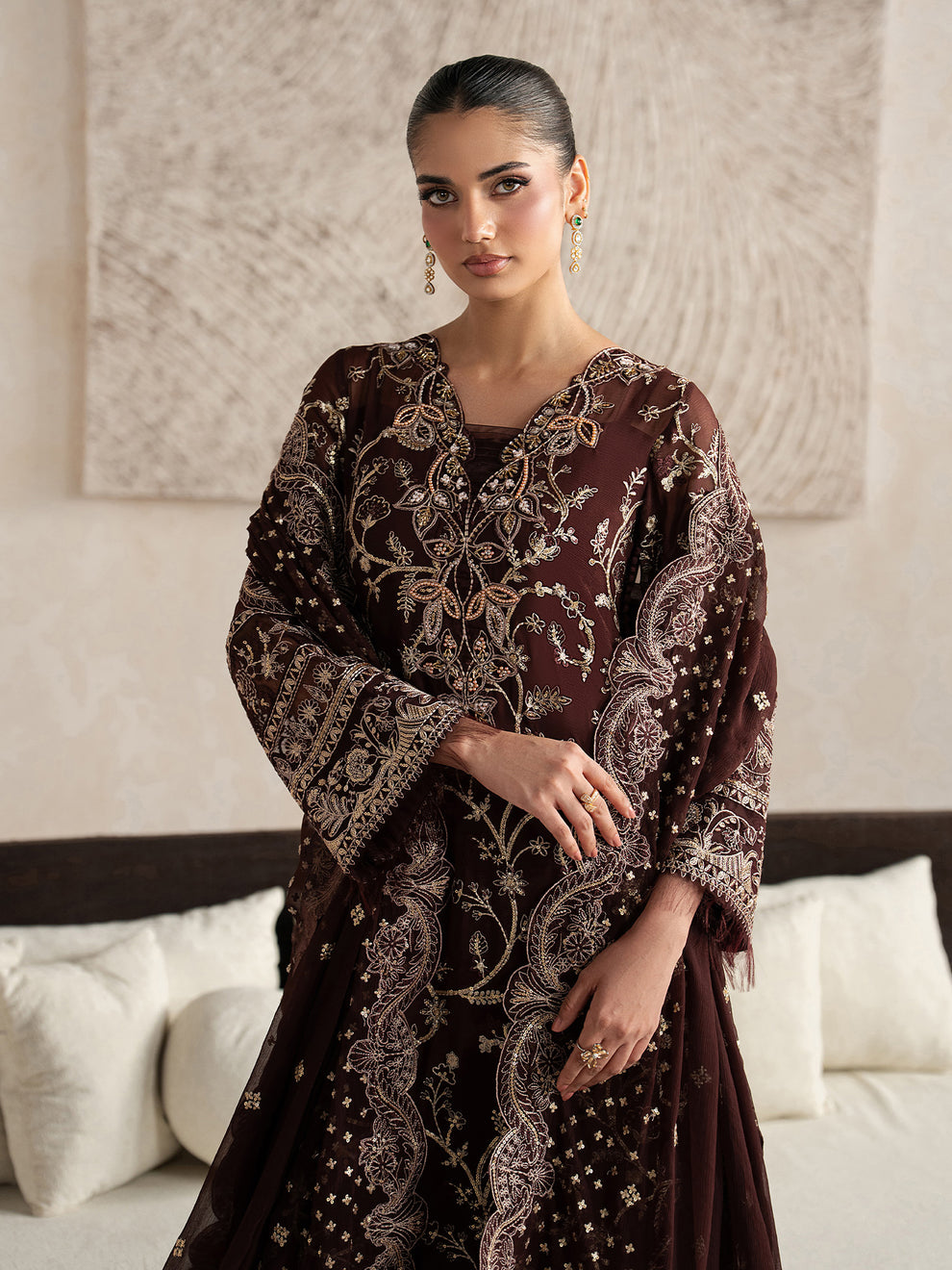 GULAAL | Inaaya Embroidered Chiffion '26 | SOFIYA Pakistani designer dress is available @lebaasonline. The Pakistani Wedding dresses of Maria B, Gulaal can be customized for Bridal/party wear. Get express shipping in UK, USA, France, Germany for Asian Outfits USA. Maria B Sale online can be availed here!!