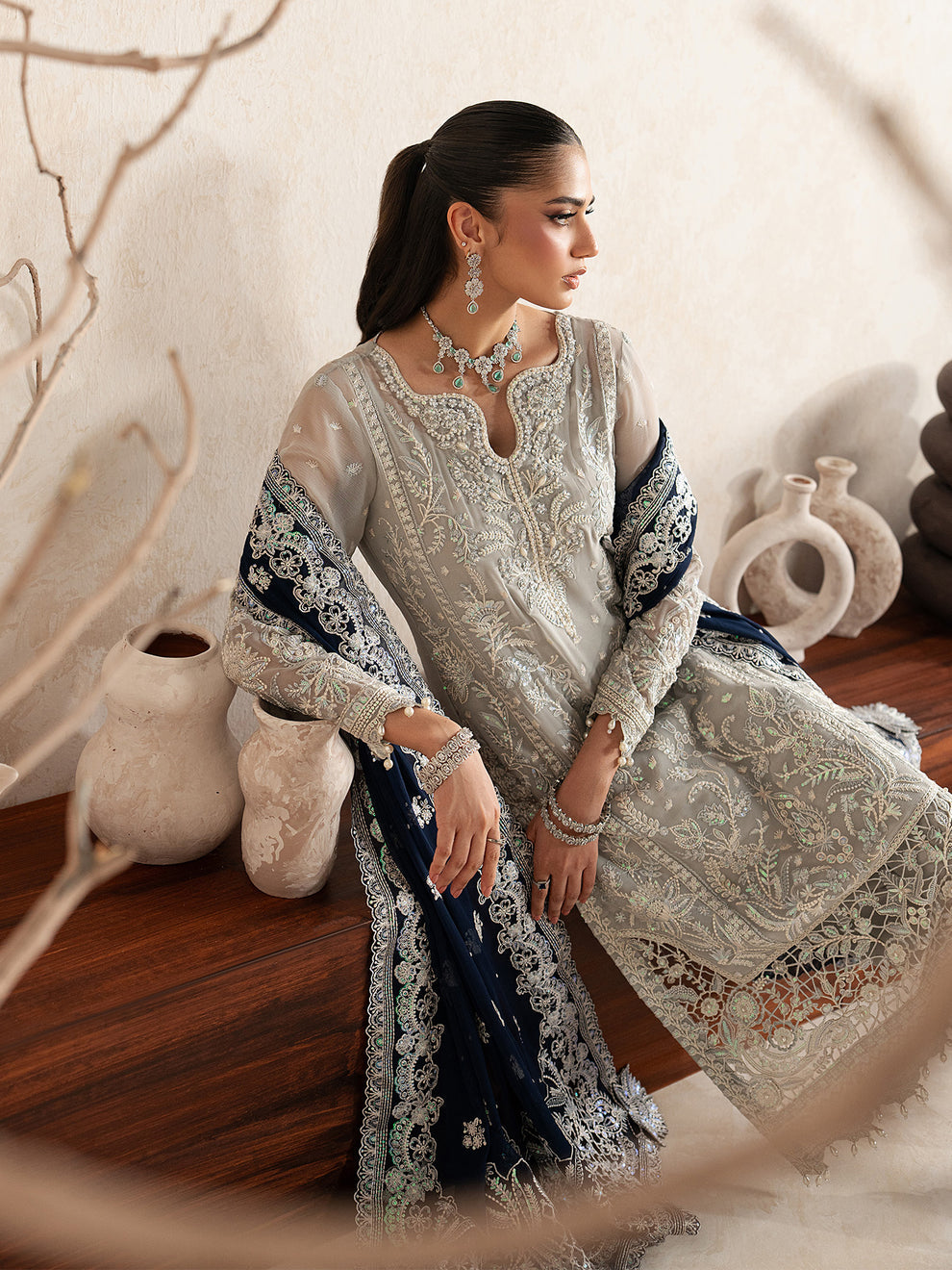 GULAAL | Inaaya Embroidered Chiffion '26 | GIANNA Pakistani designer dress is available @lebaasonline. The Pakistani Wedding dresses of Maria B, Gulaal can be customized for Bridal/party wear. Get express shipping in UK, USA, France, Germany for Asian Outfits USA. Maria B Sale online can be availed here!!