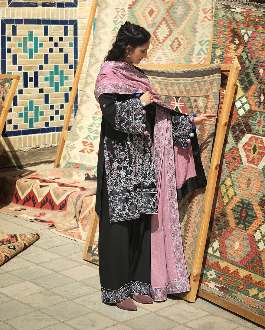 MUSHQ Bazaar Trail | Embroidered Linen Pakistani Winter Suit with Shawl