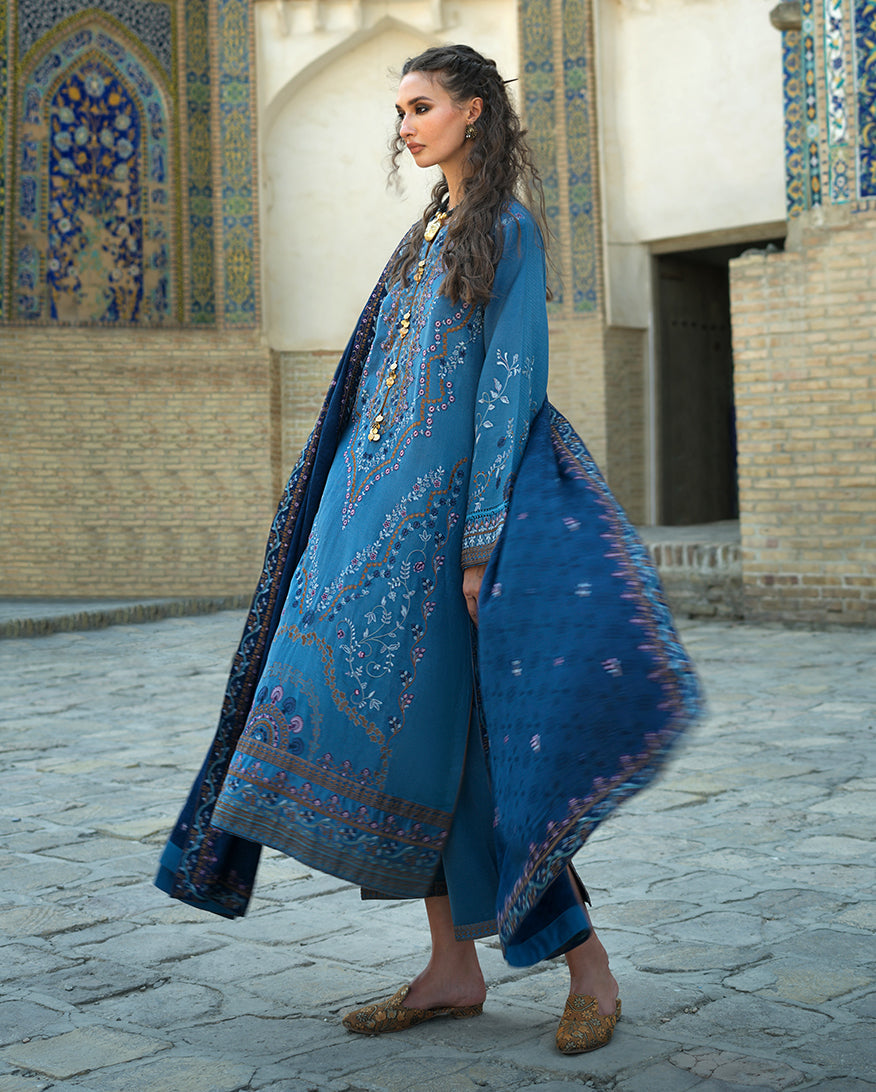 MUSHQ Heritage Haze embroidered herringbone Pakistani winter suit with Dobby viscose shawl