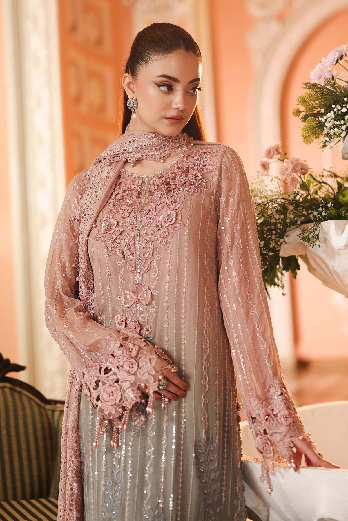 Shop Maria.B Chiffon Collection 2026 | Royal Tea Affair at Lebaasonline.co.uk. Discover elegant Pakistani designer chiffon suits, luxurious embroidery and timeless festive styles with worldwide delivery.