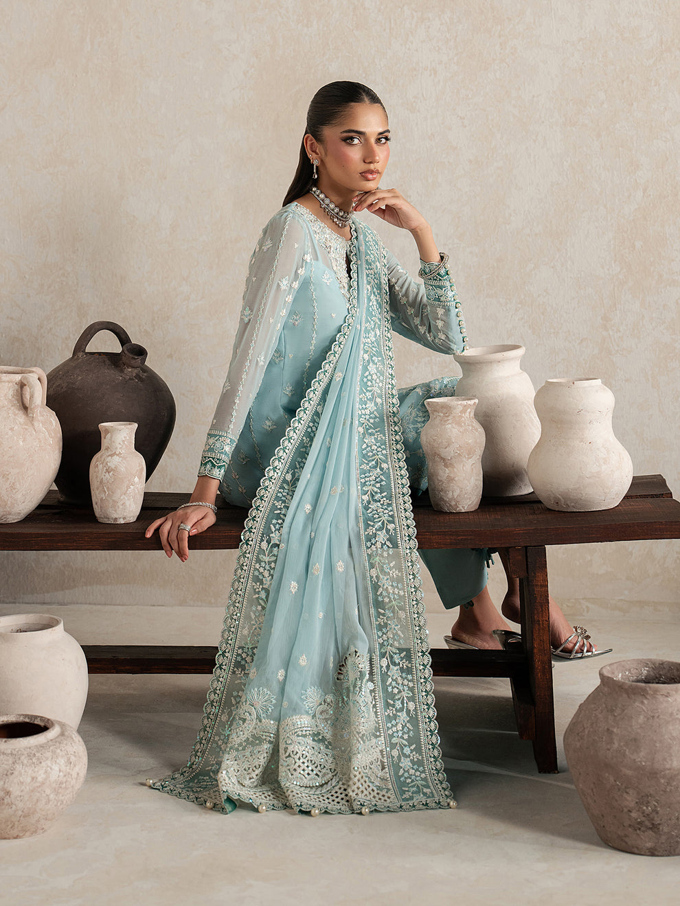 GULAAL | Inaaya Embroidered Chiffion '26 | EILEEN Pakistani designer dress is available @lebaasonline. The Pakistani Wedding dresses of Maria B, Gulaal can be customized for Bridal/party wear. Get express shipping in UK, USA, France, Germany for Asian Outfits USA. Maria B Sale online can be availed here!!