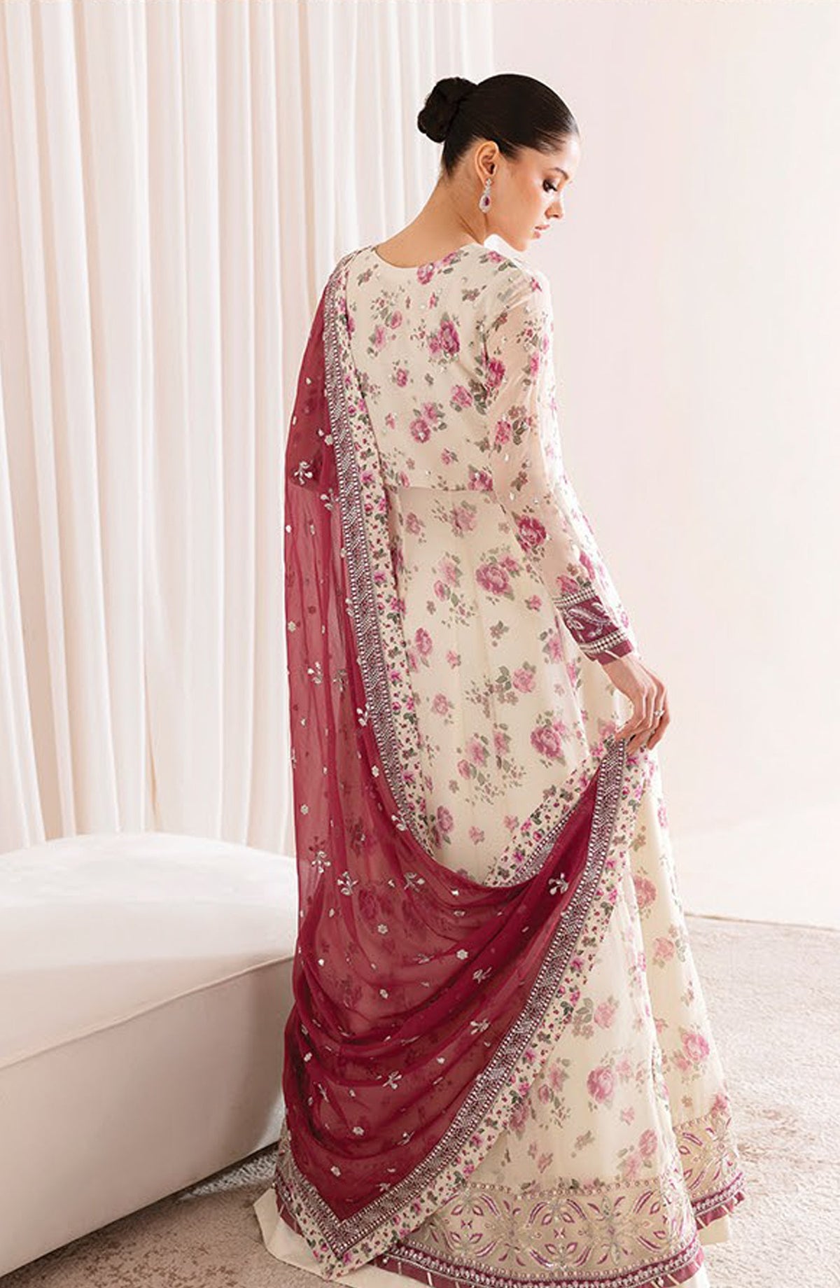 Xenia Formals Embroidered Chiffon Unstitched 3 Piece Suit - D-02 Dameera - XF25LFR - White - Luxury Collection
