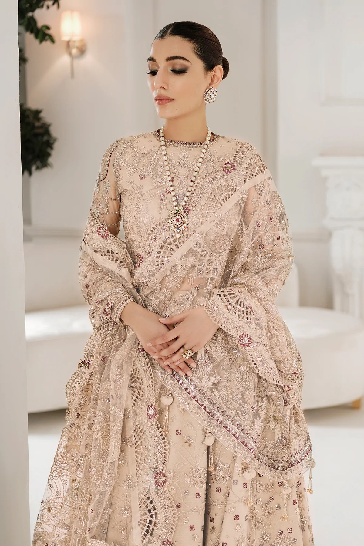 Buy Baroque | Embroidered Net 3Pc Suit CH10-D01 - Collection 2025 Online at Great Price! Available For UK, France & Germany. Baroque dresse from Pakistan & for SALE in the UK, USA, Manchester & London. Book now ready to wear & unstitched. Shop Wedding, festive, summer or winter branded outfits from Lebaasonline