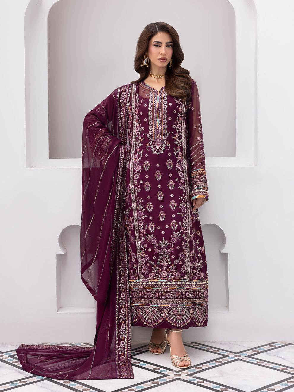GULAAL | Maeri Luxury Chiffion '26 | Etincelle Pakistani designer dress is available @lebaasonline. The Pakistani Wedding dresses of Maria B, Gulaal can be customized for Bridal/party wear. Get express shipping in UK, USA, France, Germany for Asian Outfits USA. Maria B Sale online can be availed here!!