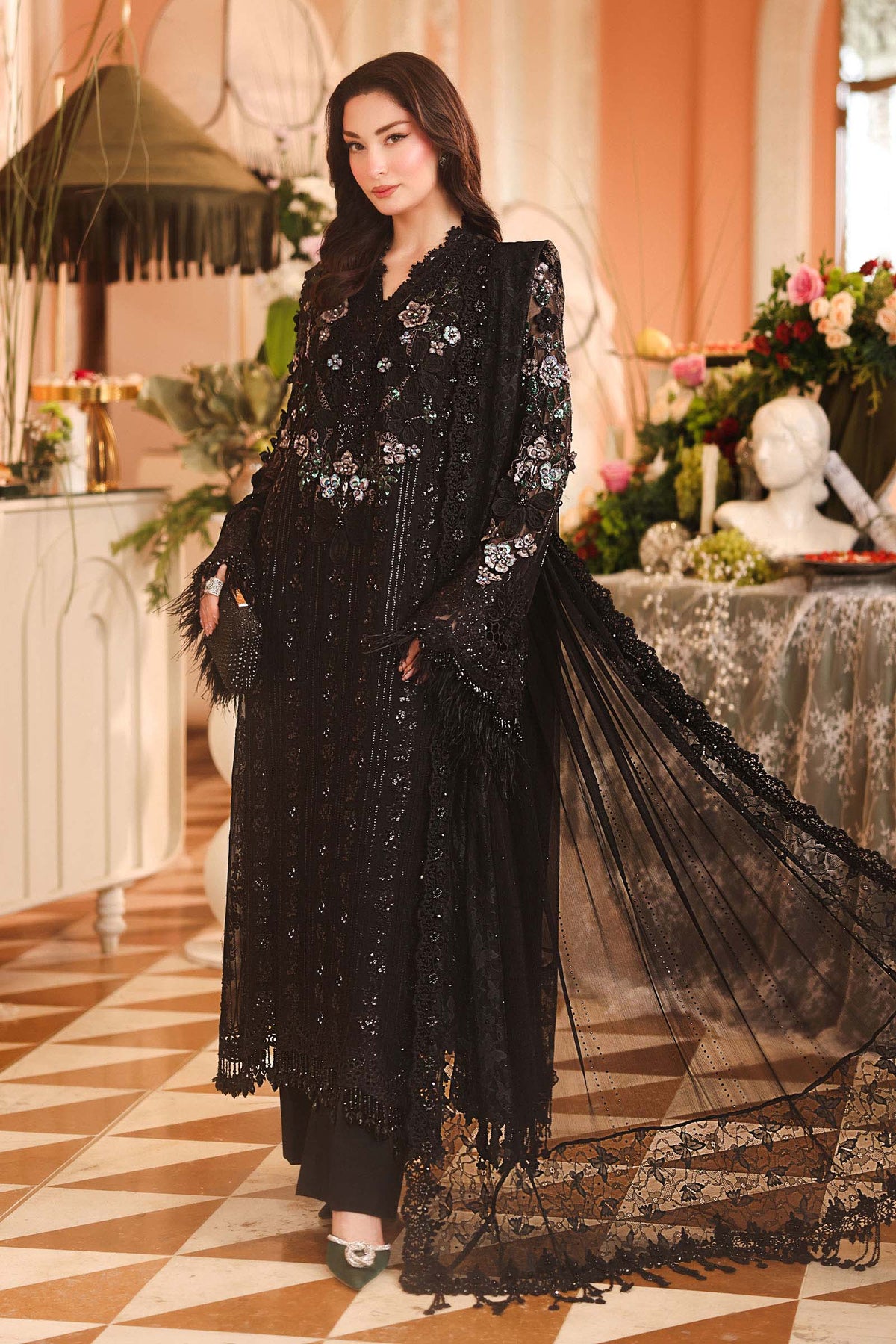 Shop Maria.B Chiffon Collection 2026 | Royal Tea Affair at Lebaasonline.co.uk. Discover elegant Pakistani designer chiffon suits, luxurious embroidery and timeless festive styles with worldwide delivery.