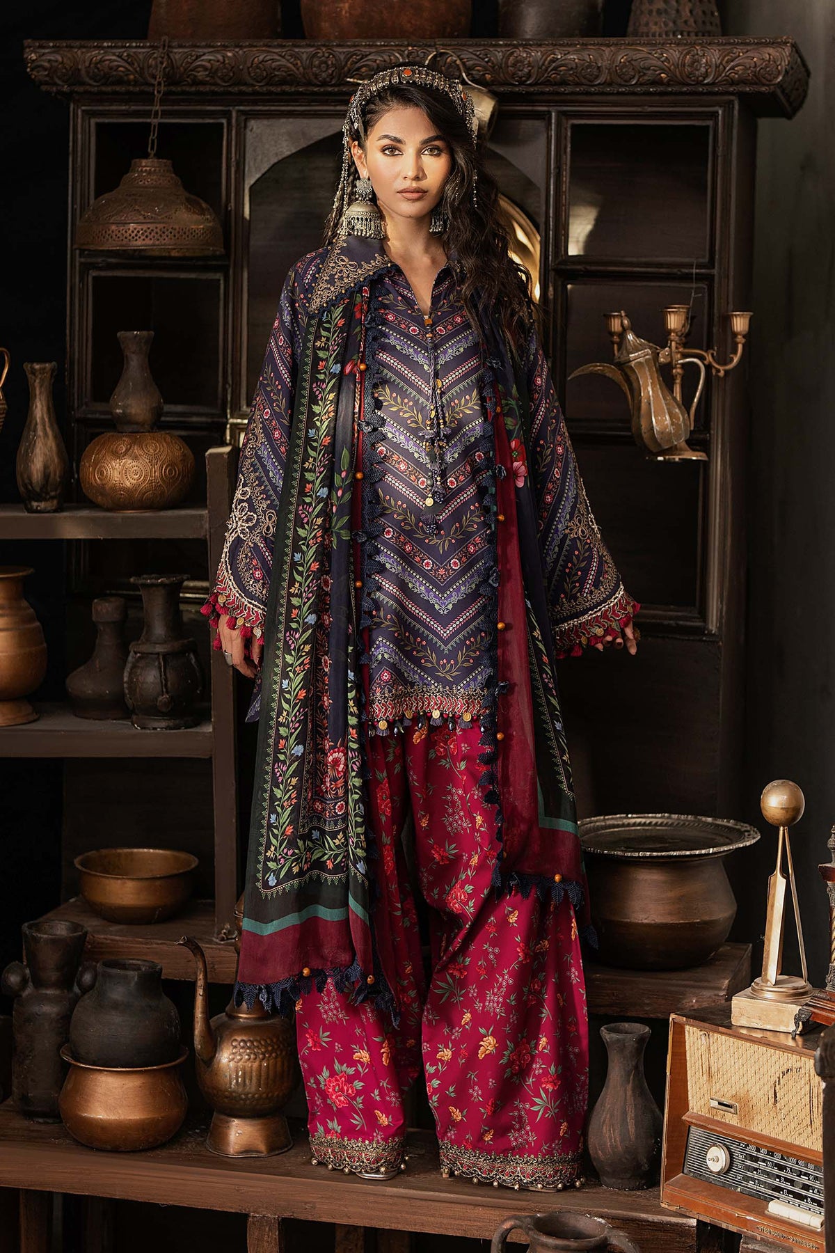 Maria B M Prints Fall 2026 MPT-3107-B Blue Anarkali 3 Piece Pakistani Designer Suit