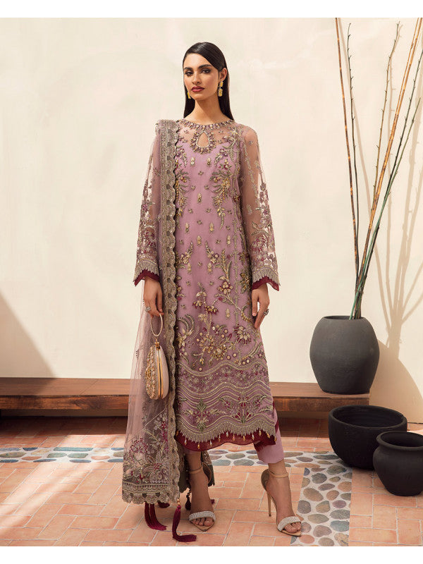 GULAAL | EID LUXURY FORMALS 2022 | Simaar Lavender Chiffon Pakistani designer dress is available @lebaasonline. The Pakistani Wedding dresses of Maria B, Gulaal can be customized for Bridal/party wear. Get express shipping in UK, USA, France, Germany for Asian Outfits USA. Maria B Sale online can be availed here!!