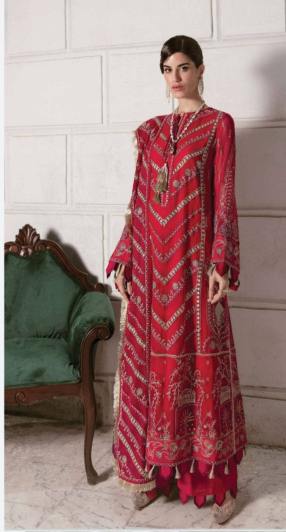 AFROZEH LA FUCHSIA COLLECTION '22 | Roseate Belle Red Luxury Chiffon Collection  This Pakistani Bridal dresses online in USA of Afrozeh La Fuchsia Collection is available our official website. We, the largest stockists of Afrozeh La Fuchsia Maria B Bridal dresses Get pakistani Wedding dress in UK USA from Lebaasonline