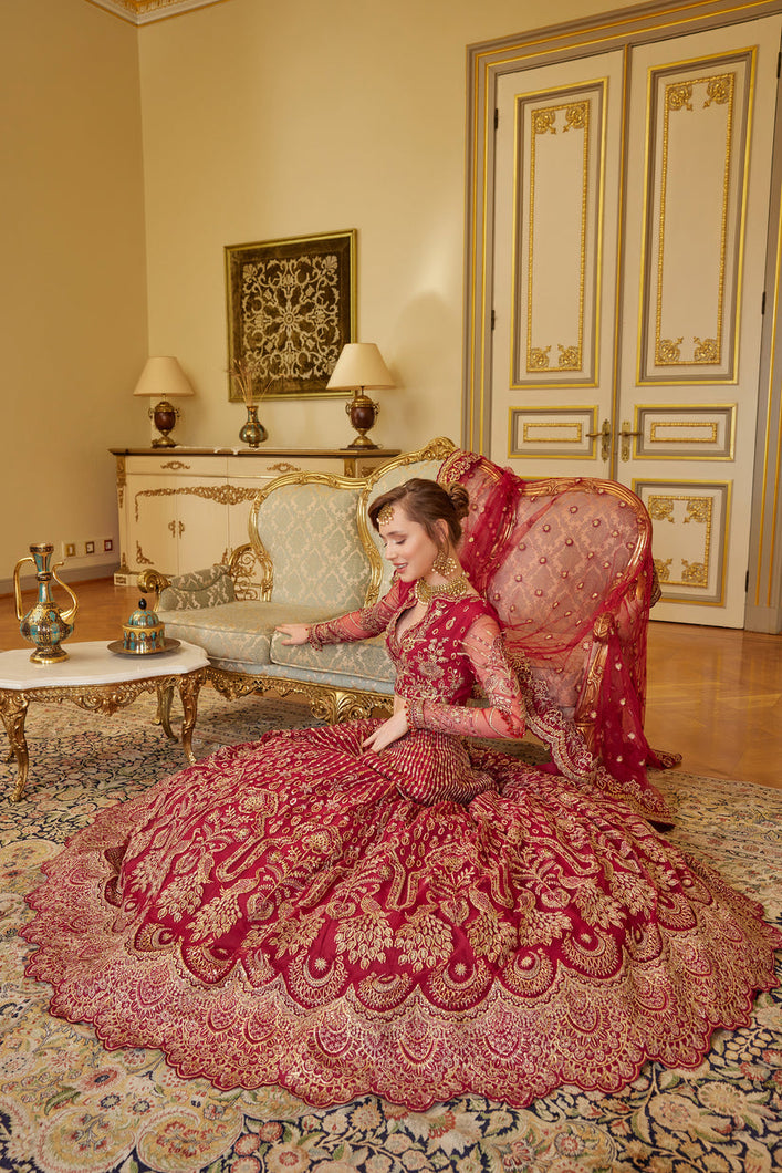 GISELE | SHAGUN WEDDING COLLECTION '22  | TABEER red dresses exclusively available @lebaasonline. Gisele Pakistani Designer Dresses in UK Online, Maria B is available with us. Buy Gisele Clothing Pakistan for Pakistani Bridal Outfit look. The dresses can be customized in UK, USA, France at Lebaasonline