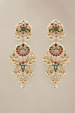 Load image into Gallery viewer, Buy Maria B Jewelry | Heritage Jewelry | JER-030 Red Chatham and Gold Lavishly exaggerated high quality Zircon fine earring This jewelry is from Maria B Heritage Collection 2022 in the UK USA and Australia. We are the largest stockist of Maria B Pakistani Jewelry, Ring Jhoomar Ranihaar necklace and earrings.