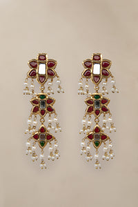 Buy Maria B Jewelry | Heritage Jewelry | JER-043-Red Chatham Lavishly exaggerated high quality Zircon fine earring This jewelry is from Maria B Heritage Collection 2022 in the UK USA and Australia. We are the largest stockist of Maria B Pakistani Jewelry, Ring Jhoomar Ranihaar necklace and earrings.