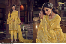 Load image into Gallery viewer, Buy SWAGAT VIOLET SNOW WHITE | 6603 Yellow Premium top Kanjivaram Silk net suit for this Party season. Get yourself customized with our Latest Indian Wedding Wear this Wedding season. We have elegant collection of various brands such as Swagat, Vipul at our online store. Get outfit in USA, UK, Austria from Lebaasonline