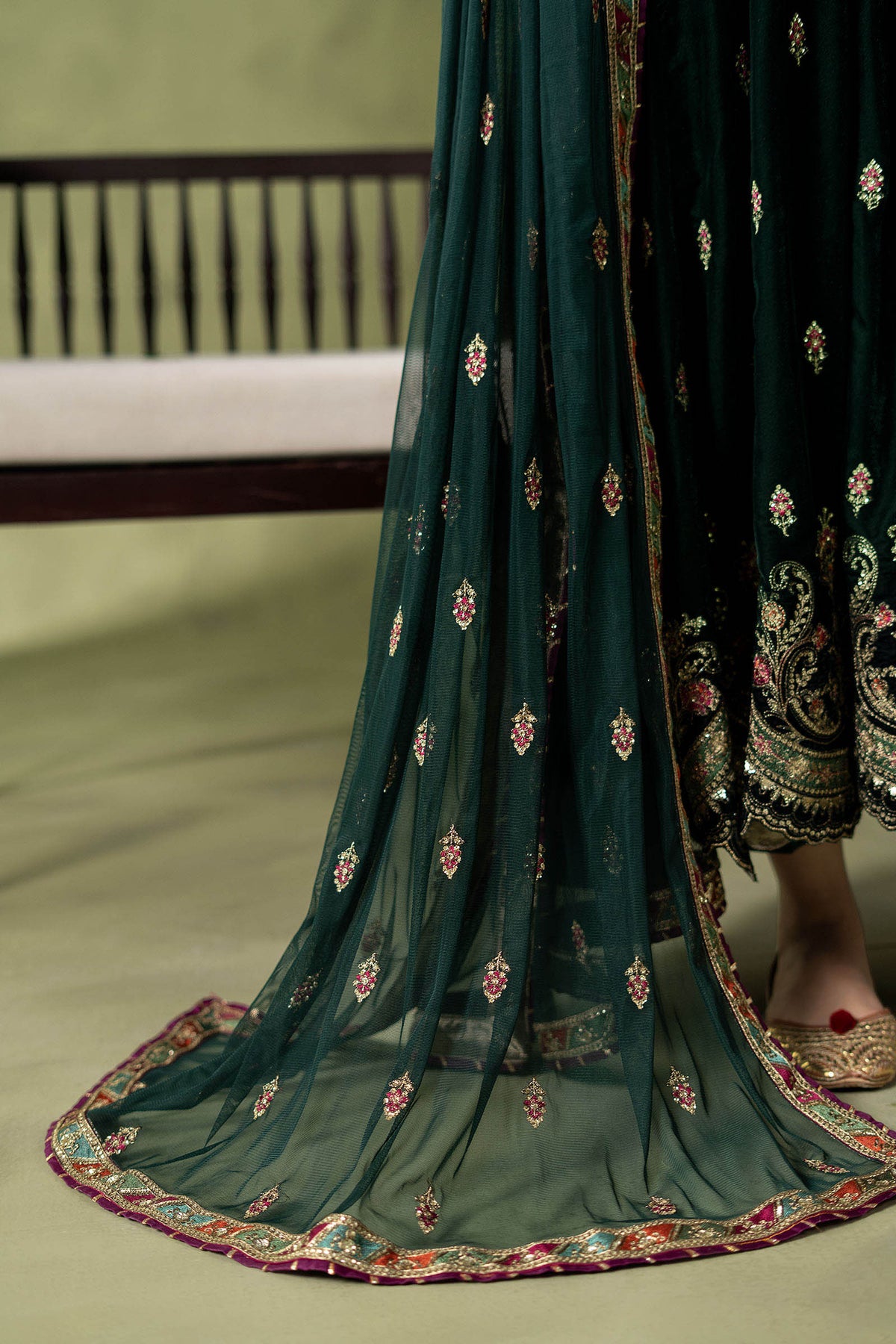 Maria B embroidered net dupatta with four sided border
