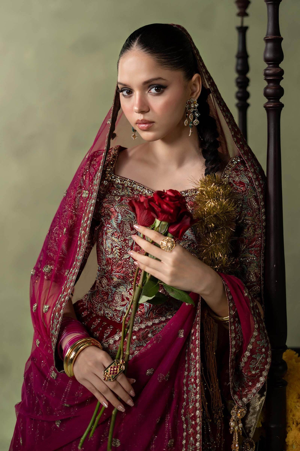 Maria B Winter Collection 2026 pink embroidered velvet lehenga