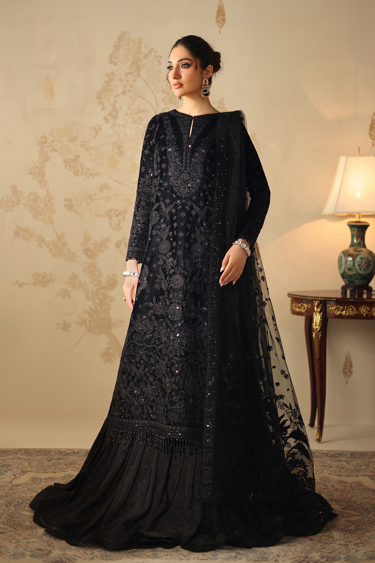 Baroque Collection'26 UF-4320 embroidered velvet Pakistani designer 3 piece suit
