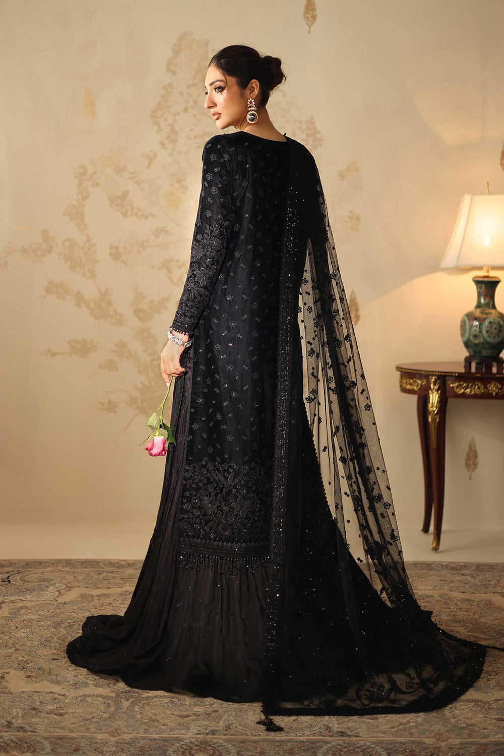 Baroque Collection'26 UF-4320 embroidered velvet Pakistani designer 3 piece suit