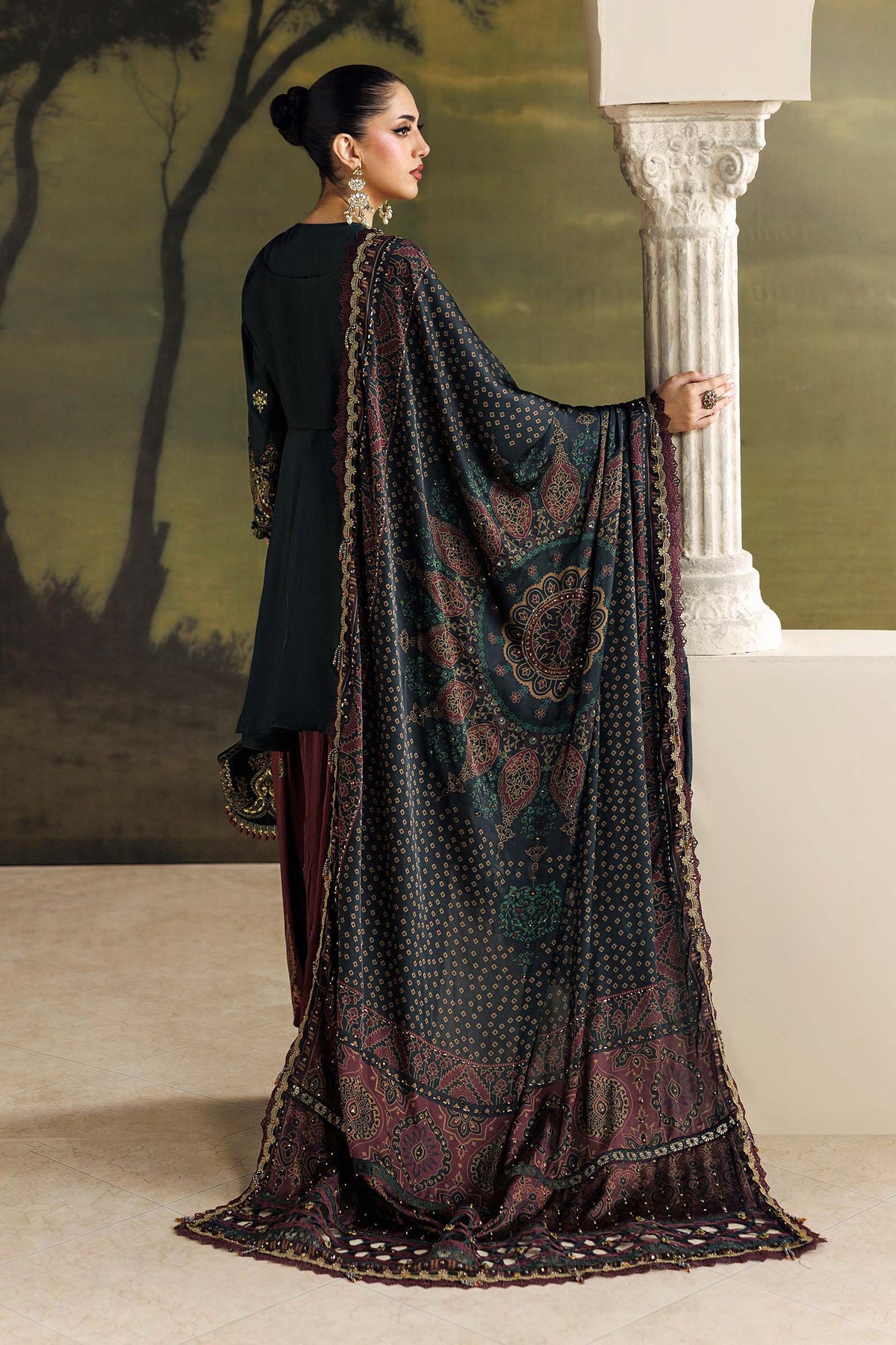 Maria B Soiree Collection 2026 dark green embroidered Tusser silk Pakistani suit