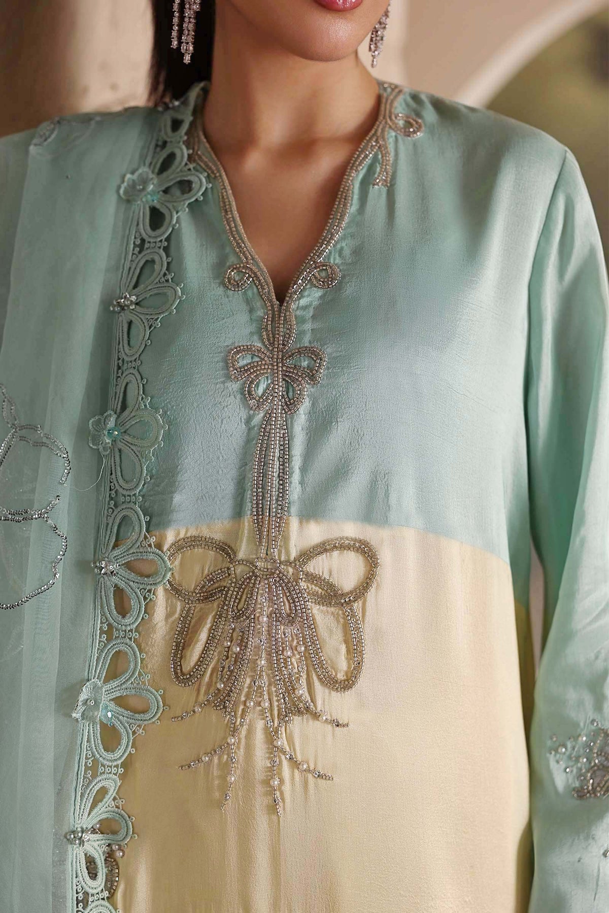Maria B embroidered Bemberg raw silk suit with organza dupatta