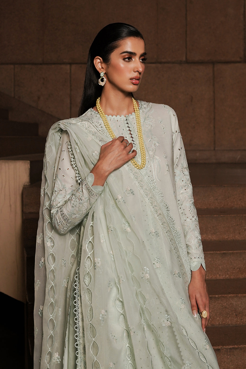 AFROZEH | Chikankari Lawn '24 | Celadon - LebaasOnline 