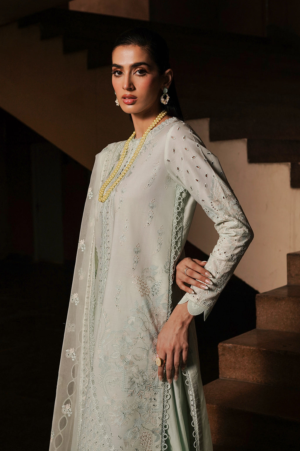 AFROZEH | Chikankari Lawn '24 | Celadon - LebaasOnline 