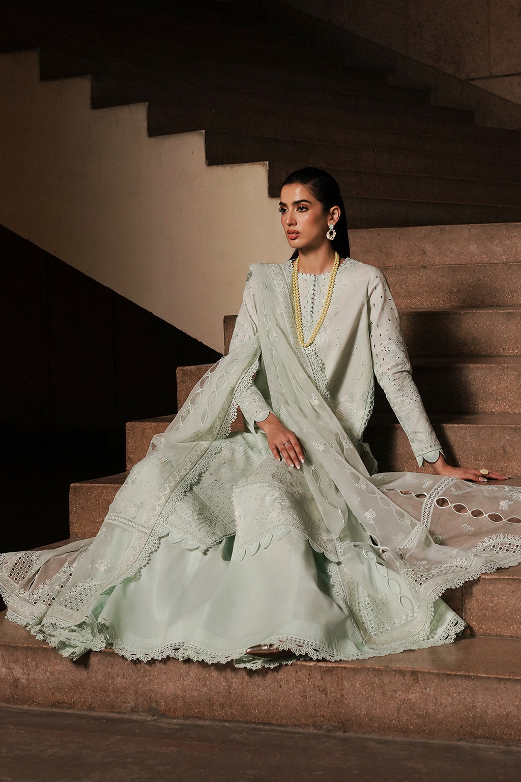 AFROZEH | Chikankari Lawn '24 | Celadon - LebaasOnline 