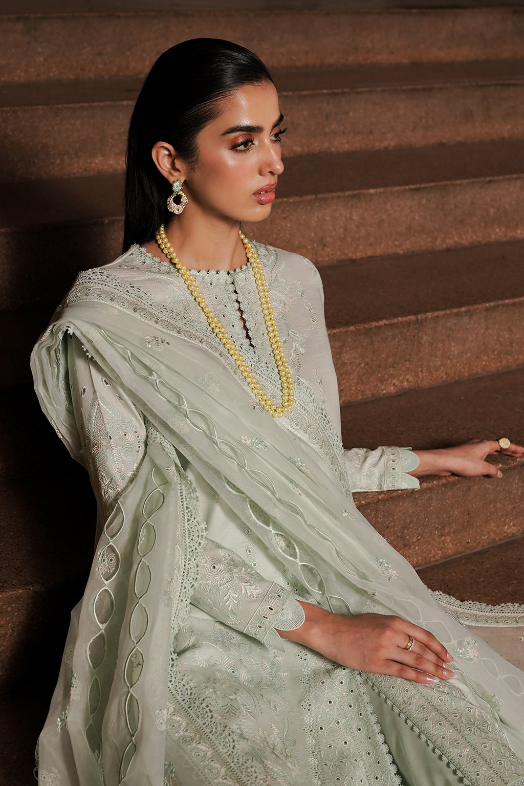 AFROZEH | Chikankari Lawn '24 | Celadon - LebaasOnline 