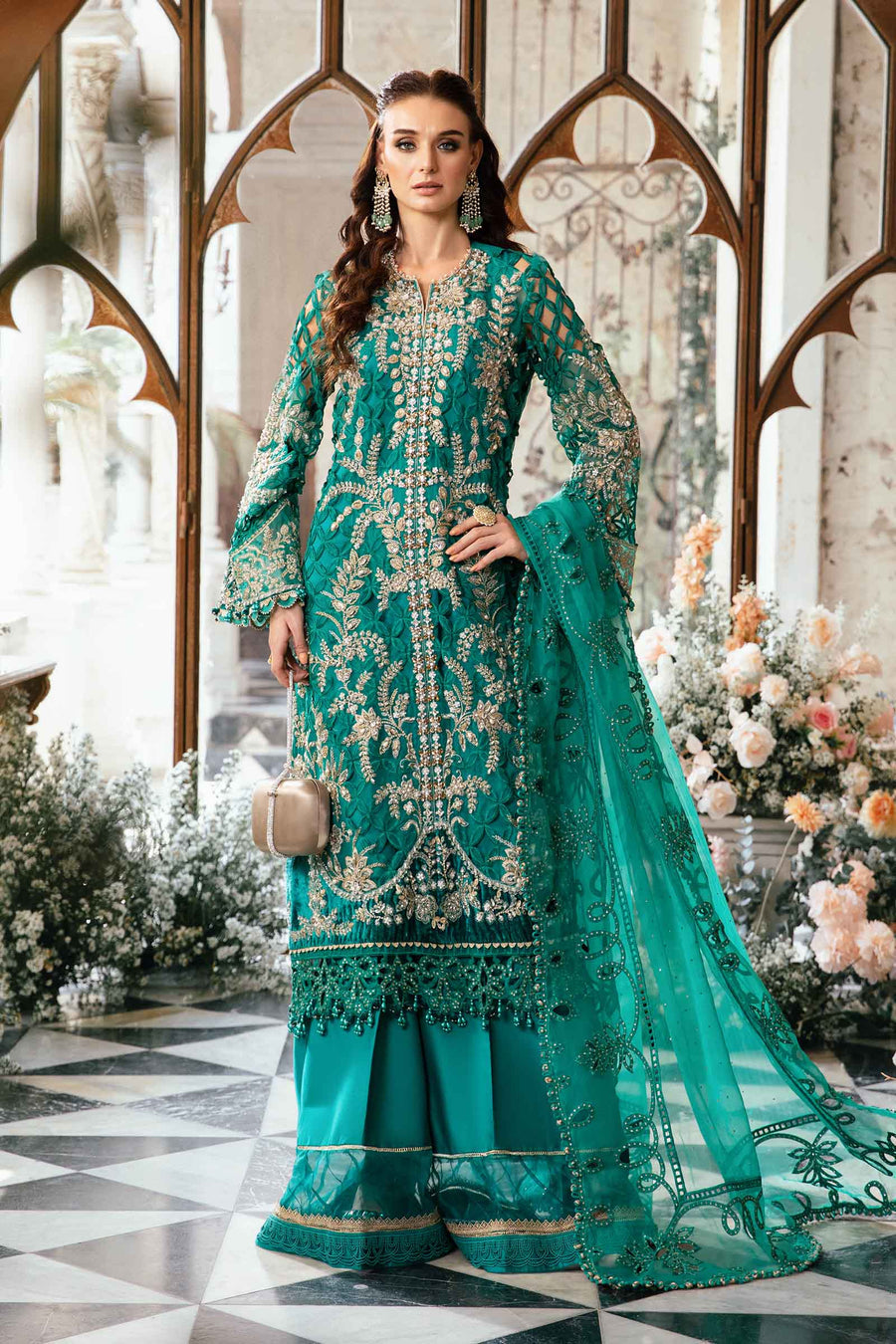 maria b formal dresses with prices Maria B Coffee Shade Embroidered Luxury Pret Pakistani Party Dress Ready To Wear / XSMALL
