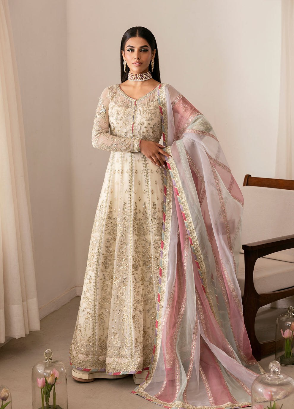 GULAAL | Reverie Unstitched Embroidered Chiffon '25 Pakistani designer dress is available @lebaasonline. The Pakistani Wedding dresses of Maria B, Gulaal can be customized for Bridal/party wear. Get express shipping in UK, USA, France, Germany for Asian Outfits USA. Maria B Sale online can be availed here!!