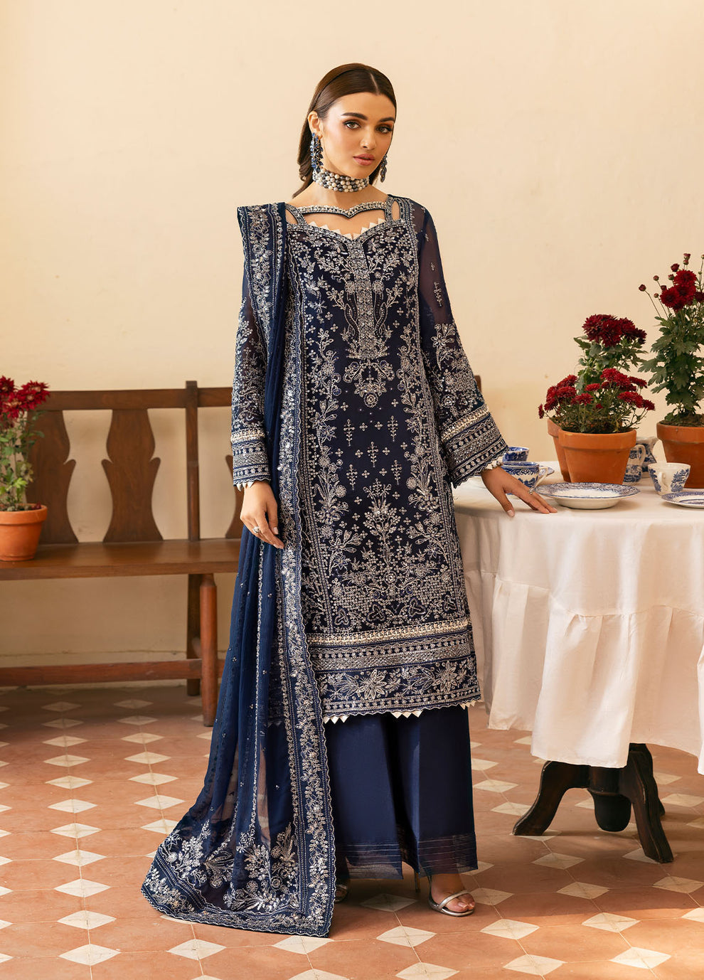GULAAL | Reverie Unstitched Embroidered Chiffon '25 Pakistani designer dress is available @lebaasonline. The Pakistani Wedding dresses of Maria B, Gulaal can be customized for Bridal/party wear. Get express shipping in UK, USA, France, Germany for Asian Outfits USA. Maria B Sale online can be availed here!!