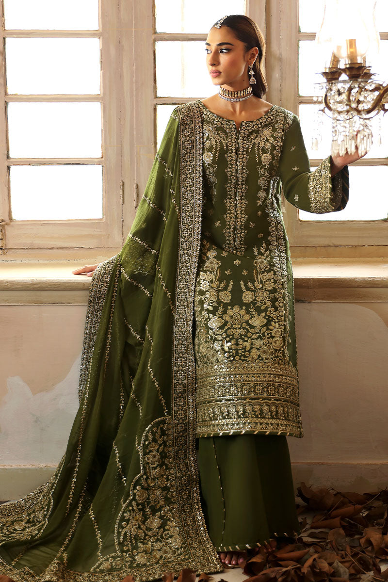 GULAAL | Shehrnaaz Raw Silk Pakistani designer dress is available @lebaasonline. The Pakistani Wedding dresses of Maria B, Gulaal can be customized for Bridal/party wear. Get express shipping in UK, USA, France, Germany for Asian Outfits USA. Maria B Sale online can be availed here!!
