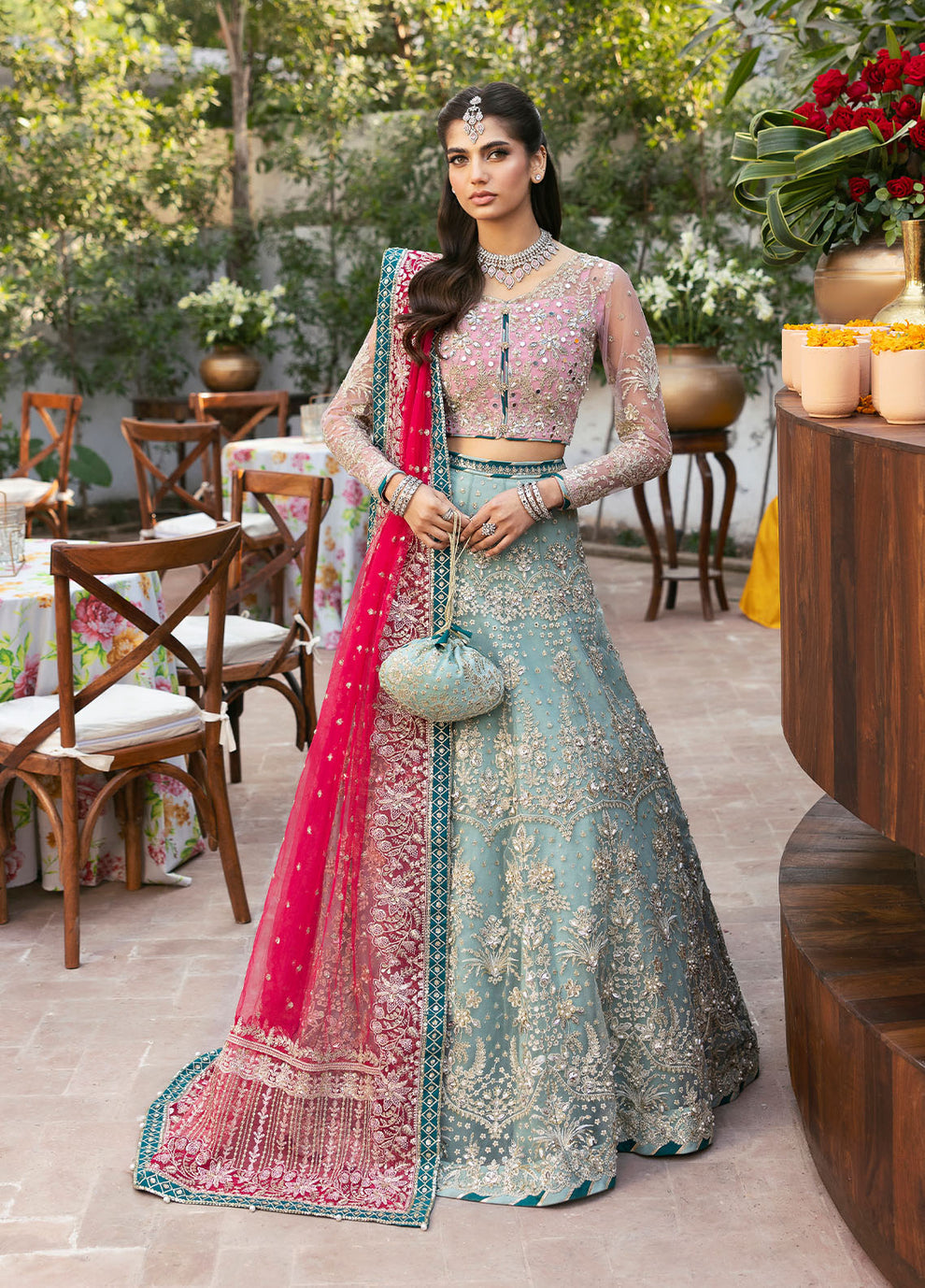 GULAAL | Embroidered Chiffon Pakistani designer dress is available @lebaasonline. The Pakistani Wedding dresses of Maria B, Gulaal can be customized for Bridal/party wear. Get express shipping in UK, USA, France, Germany for Asian Outfits USA. Maria B Sale online can be availed here!!