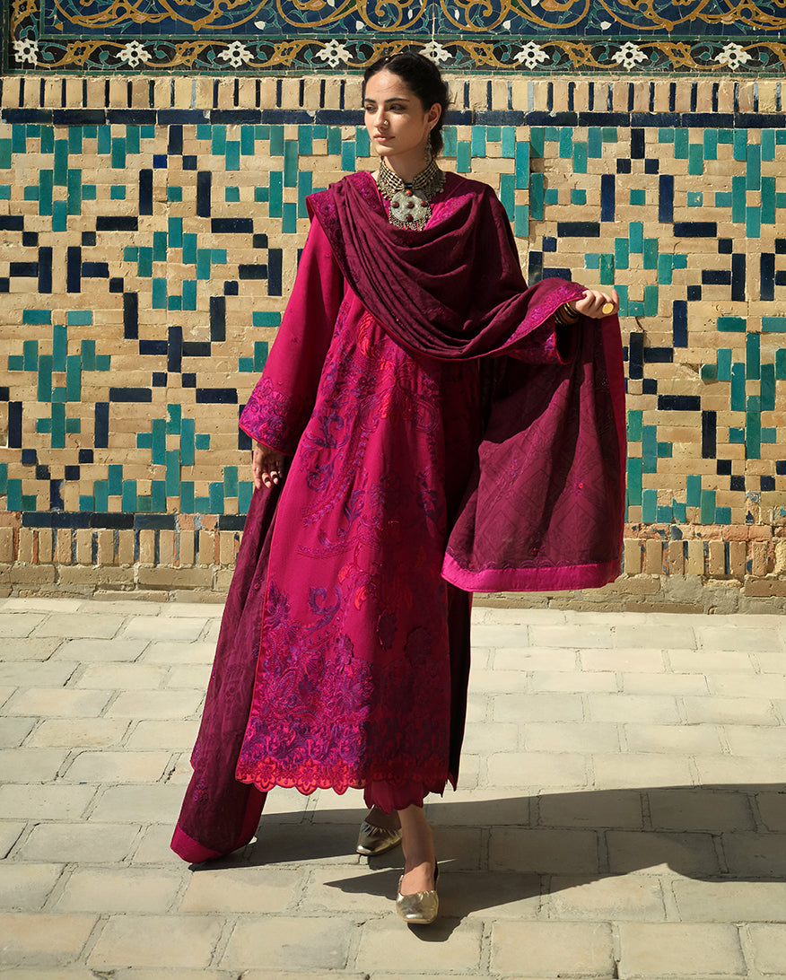 MUSHQ Dusk Whisper embroidered herringbone Pakistani winter suit with shawl